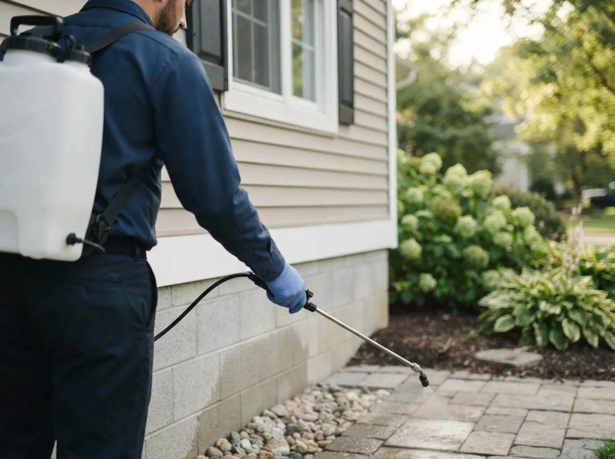 Pest control technician inspecting a home in Rockville Centre, NY